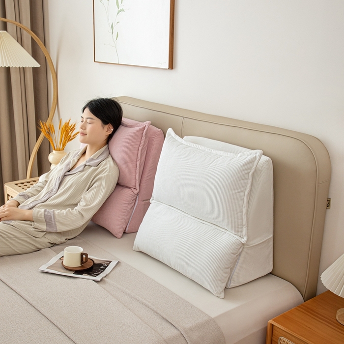 91家纺网 家纺一手货源 找家纺 沐沐家纺 2026新款灯芯绒立体护腰靠枕 立体灯芯绒-白色