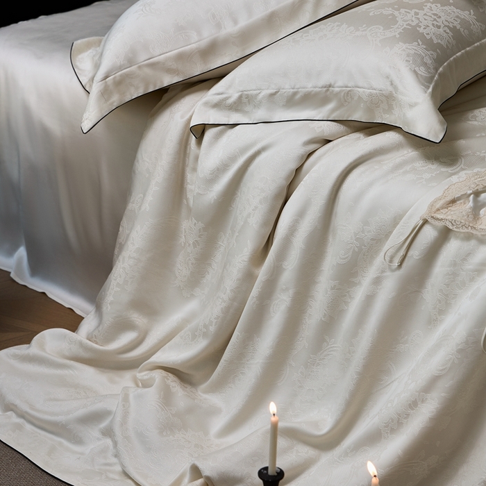 91家纺网 家纺一手货源 找家纺 涞澳家纺 2025新款天丝提花四件套 芳庭-月光白