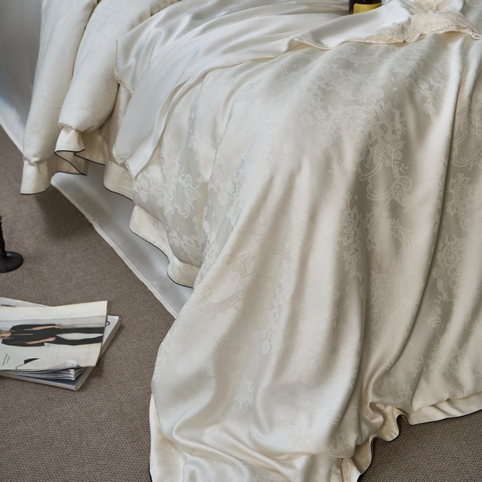 91家纺网 家纺一手货源 找家纺 涞澳家纺 2025新款天丝提花四件套 芳庭-月光白