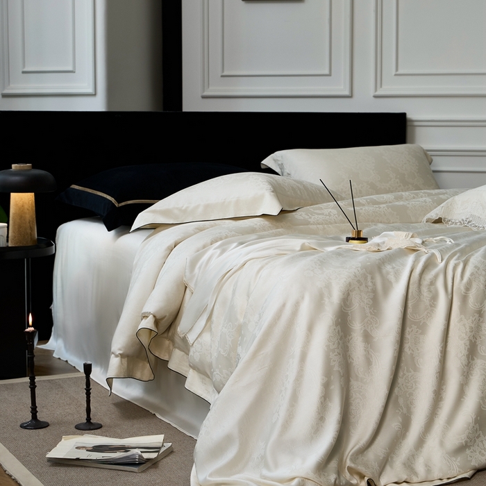 91家纺网 家纺一手货源 找家纺 涞澳家纺 2025新款天丝提花四件套 芳庭-月光白