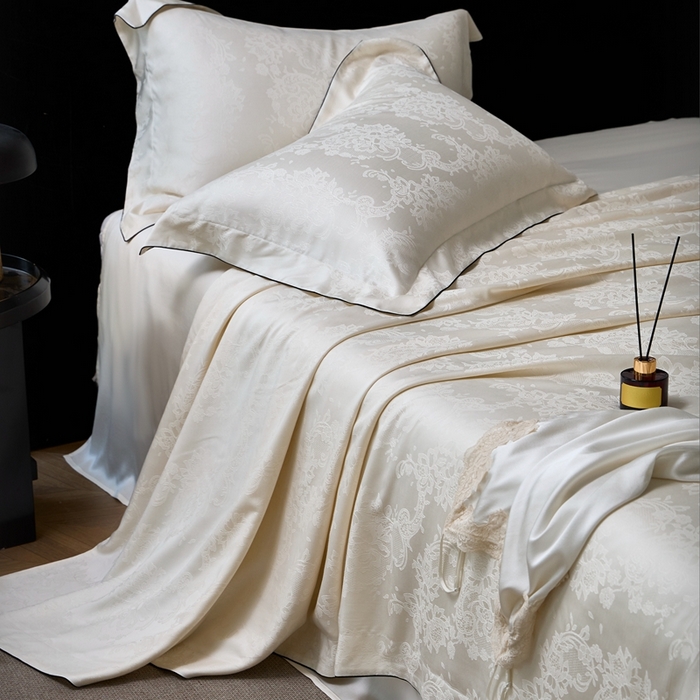 91家纺网 家纺一手货源 找家纺 涞澳家纺 2025新款天丝提花四件套 芳庭-月光白