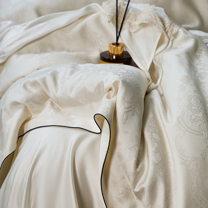 91家纺网 家纺一手货源 找家纺 涞澳家纺 2025新款天丝提花四件套 芳庭-月光白