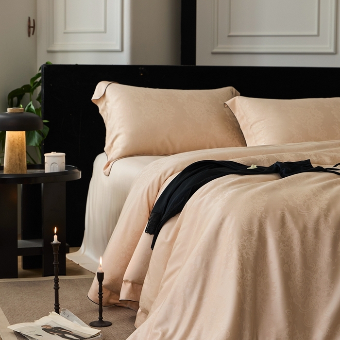 91家纺网 家纺一手货源 找家纺 涞澳家纺 2025新款天丝提花四件套 芳庭-棕玉