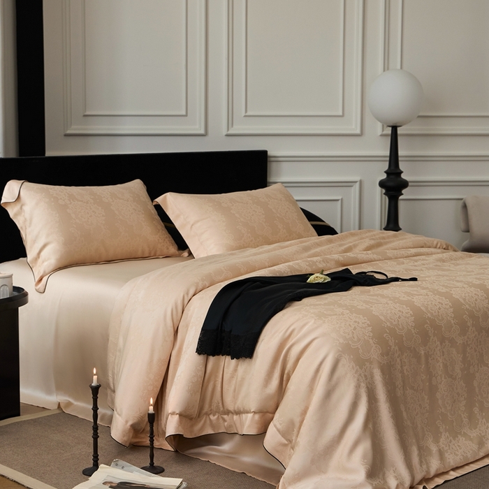 91家纺网 家纺一手货源 找家纺 涞澳家纺 2025新款天丝提花四件套 芳庭-棕玉