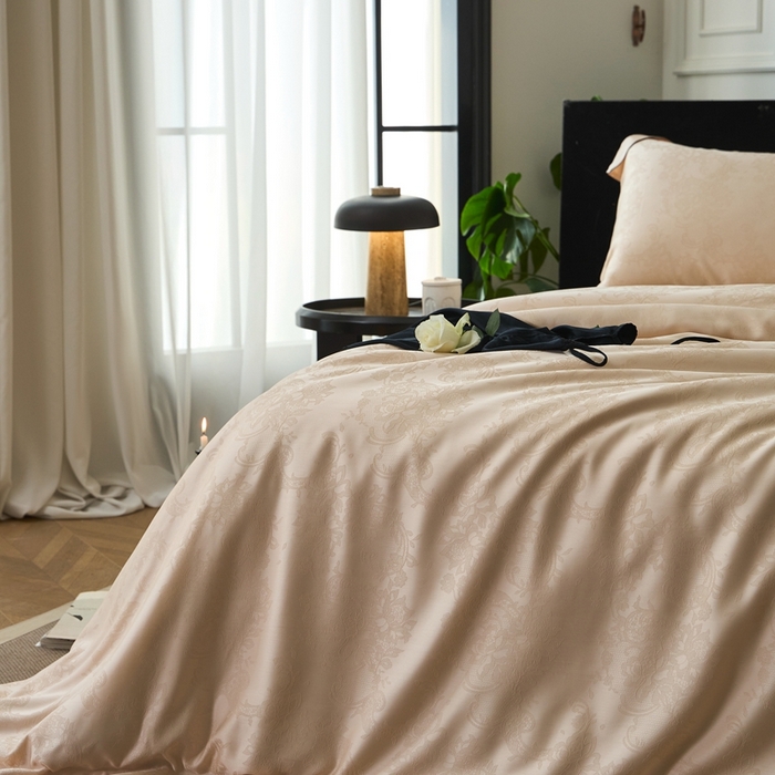 91家纺网 家纺一手货源 找家纺 涞澳家纺 2025新款天丝提花四件套 芳庭-棕玉