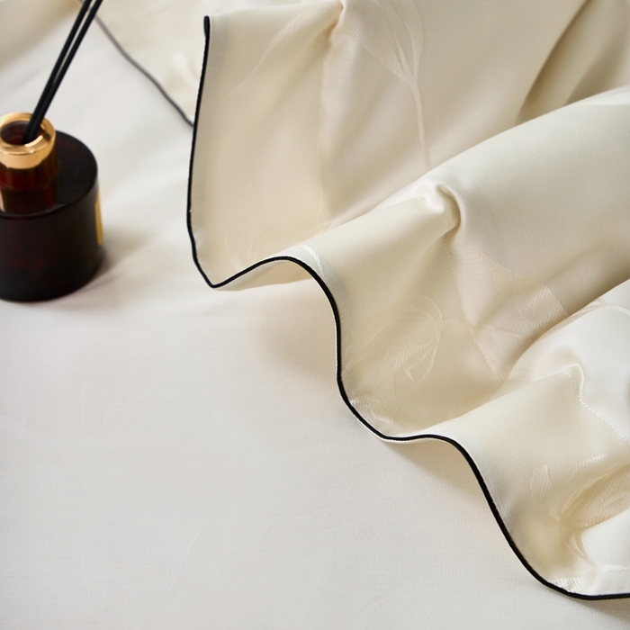 91家纺网 家纺一手货源 找家纺 涞澳家纺 2025新款天丝提花四件套 叶茂-白