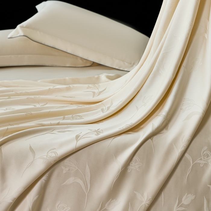 91家纺网 家纺一手货源 找家纺 涞澳家纺 2025新款天丝提花四件套 叶茂-白