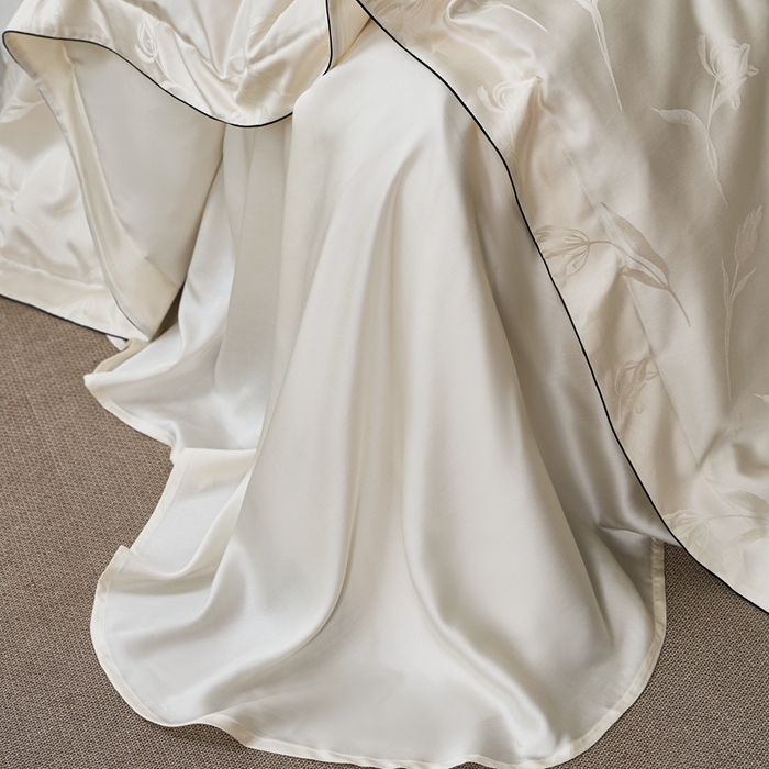 91家纺网 家纺一手货源 找家纺 涞澳家纺 2025新款天丝提花四件套 叶茂-白