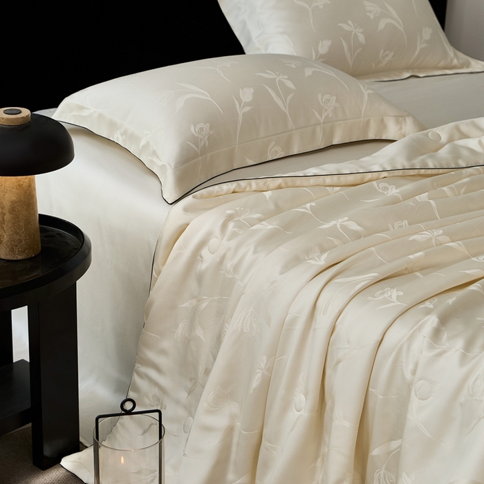 涞澳家纺 2025新款天丝提花夏被 叶茂-白