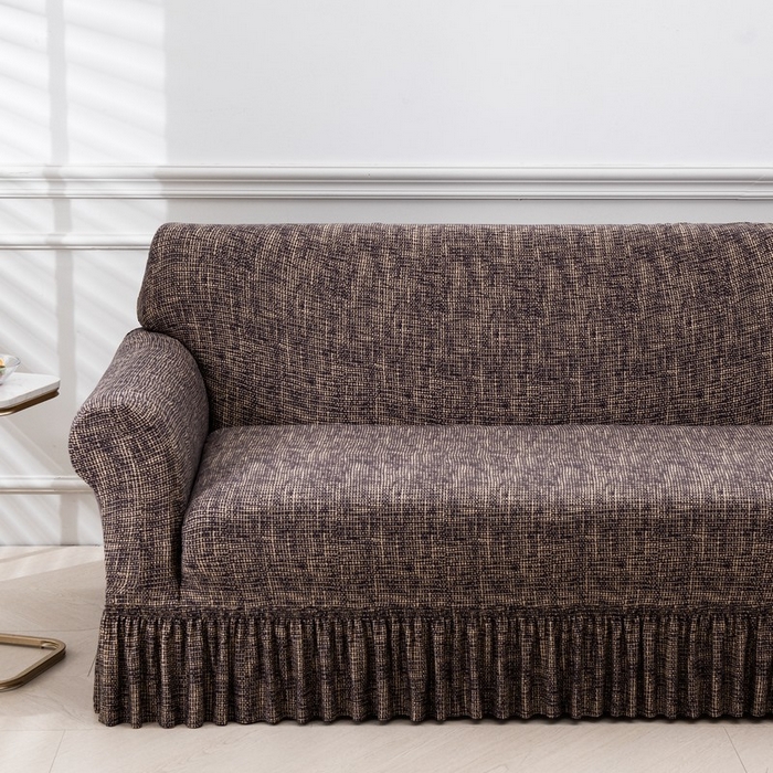 91家纺网 家纺一手货源 找家纺 兴妮雅家纺 2025新款冯赛英花边沙发套 亚麻咖