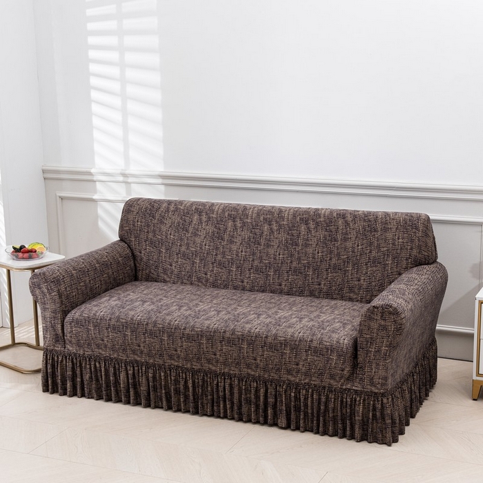 91家纺网 家纺一手货源 找家纺 兴妮雅家纺 2025新款冯赛英花边沙发套 亚麻咖