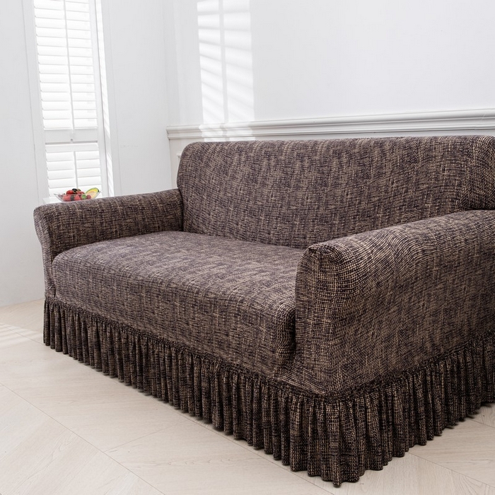 91家纺网 家纺一手货源 找家纺 兴妮雅家纺 2025新款冯赛英花边沙发套 亚麻咖