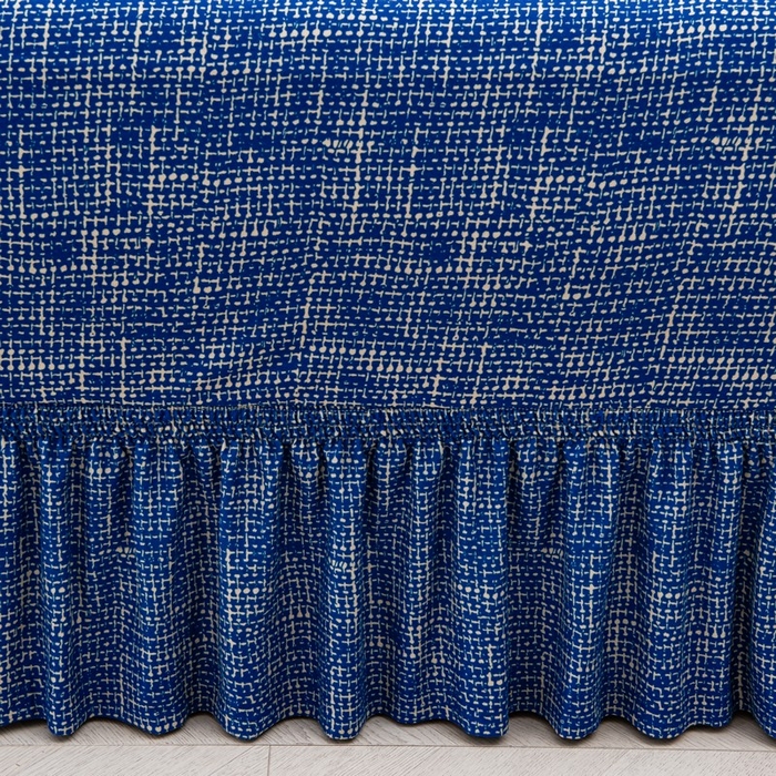 91家纺网 家纺一手货源 找家纺 兴妮雅家纺 2025新款冯赛英花边沙发套 亚麻蓝