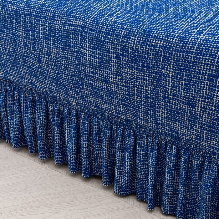 91家纺网 家纺一手货源 找家纺 兴妮雅家纺 2025新款冯赛英花边沙发套 亚麻蓝