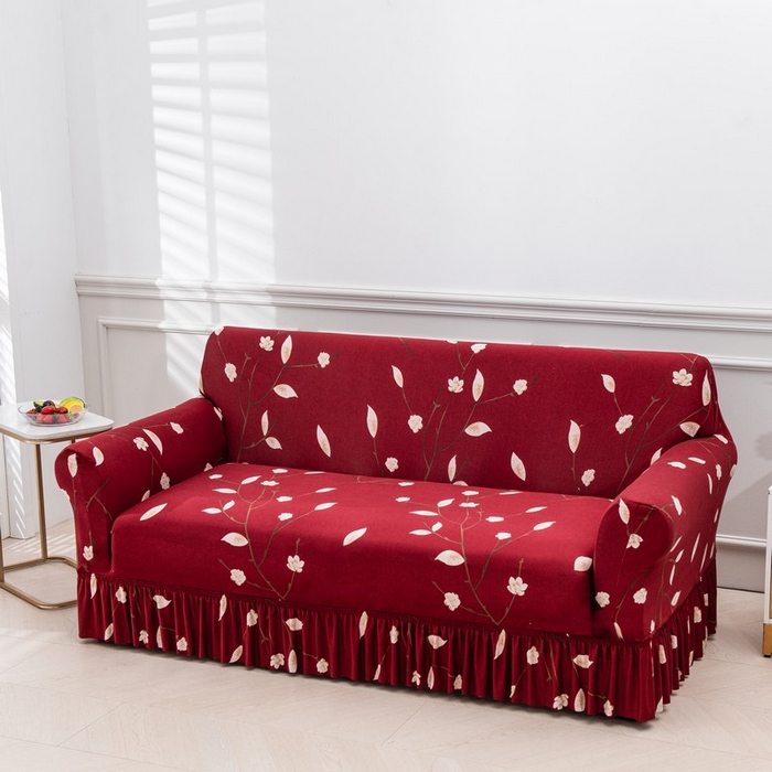 91家纺网 家纺一手货源 找家纺 兴妮雅家纺 2025新款冯赛英花边沙发套 一枝独秀（红） 