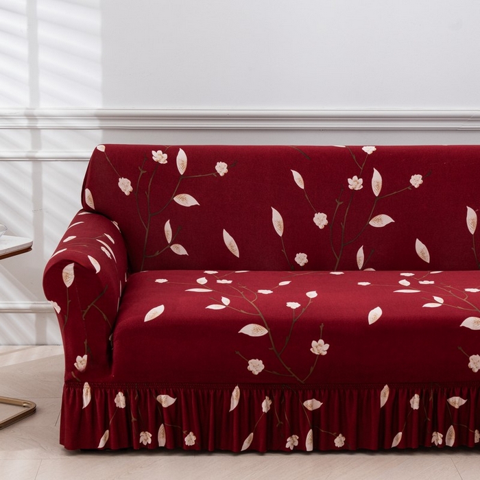 91家纺网 家纺一手货源 找家纺 兴妮雅家纺 2025新款冯赛英花边沙发套 一枝独秀（红） 