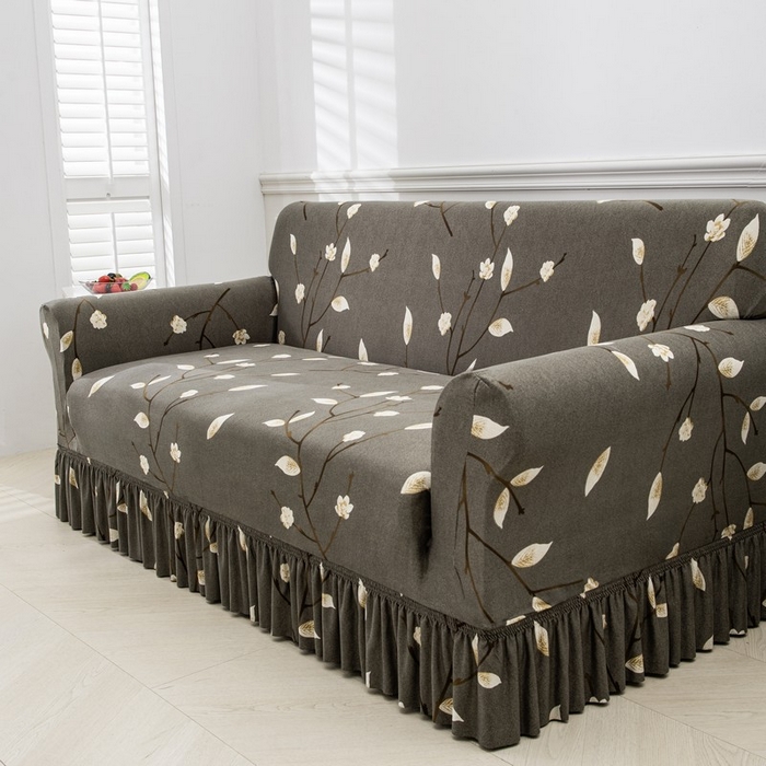 91家纺网 家纺一手货源 找家纺 兴妮雅家纺 2025新款冯赛英花边沙发套 一枝独秀（咖）