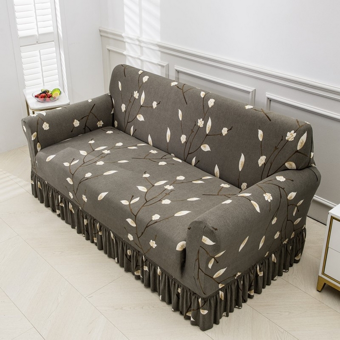 91家纺网 家纺一手货源 找家纺 兴妮雅家纺 2025新款冯赛英花边沙发套 一枝独秀（咖）