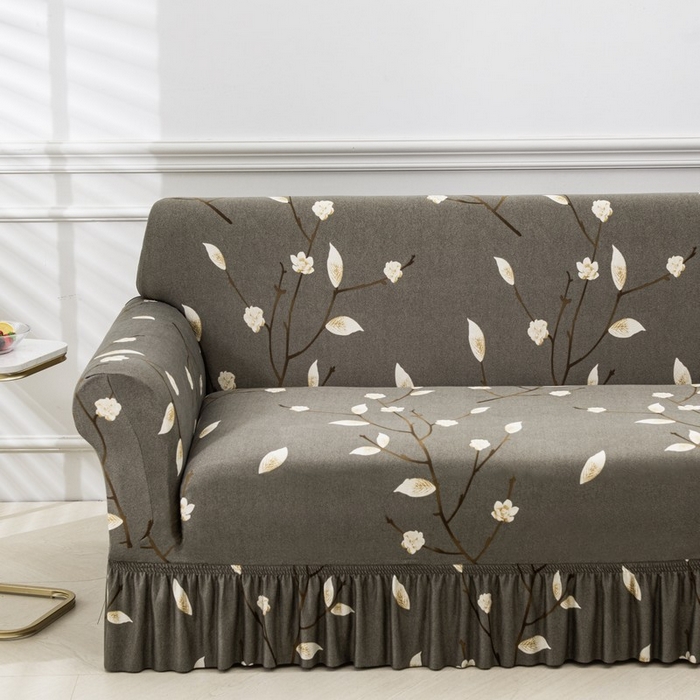 91家纺网 家纺一手货源 找家纺 兴妮雅家纺 2025新款冯赛英花边沙发套 一枝独秀（咖）