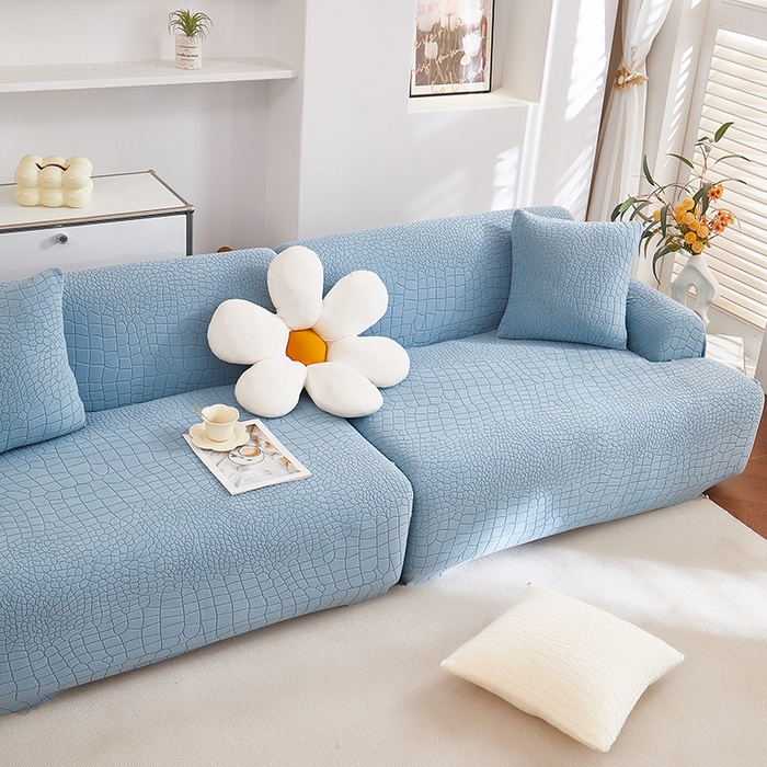 91家纺网 家纺一手货源 找家纺 （总）丝绮鹿 2025新款雕花绒水立方沙发套松紧款（直排图）