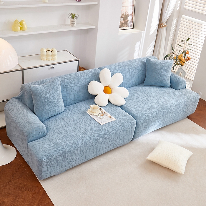 91家纺网 家纺一手货源 找家纺 （总）丝绮鹿 2025新款雕花绒水立方沙发套松紧款（直排图）