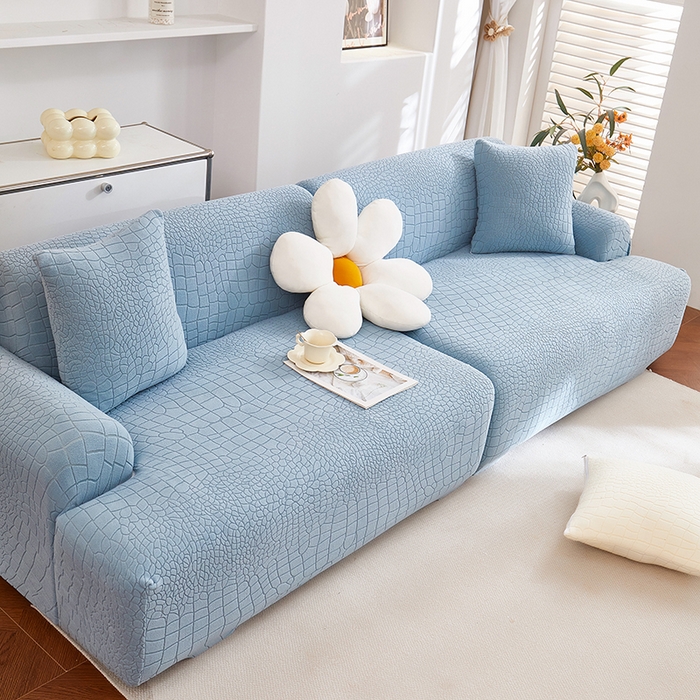 91家纺网 家纺一手货源 找家纺 （总）丝绮鹿 2025新款雕花绒水立方沙发套松紧款（直排图）