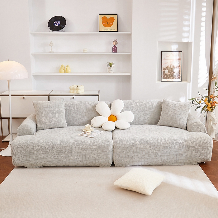 91家纺网 家纺一手货源 找家纺 （总）丝绮鹿 2025新款雕花绒水立方沙发套松紧款（直排图）