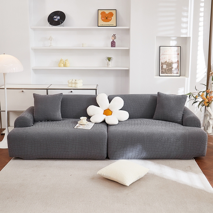 91家纺网 家纺一手货源 找家纺 （总）丝绮鹿 2025新款雕花绒水立方沙发套松紧款（直排图）