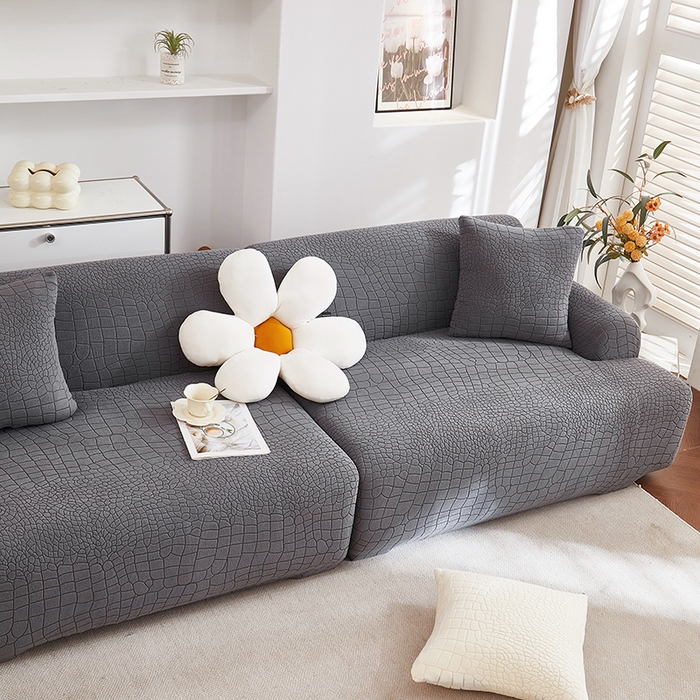 91家纺网 家纺一手货源 找家纺 丝绮鹿 2025新款雕花绒水立方沙发套松紧款（直排图） 深灰
