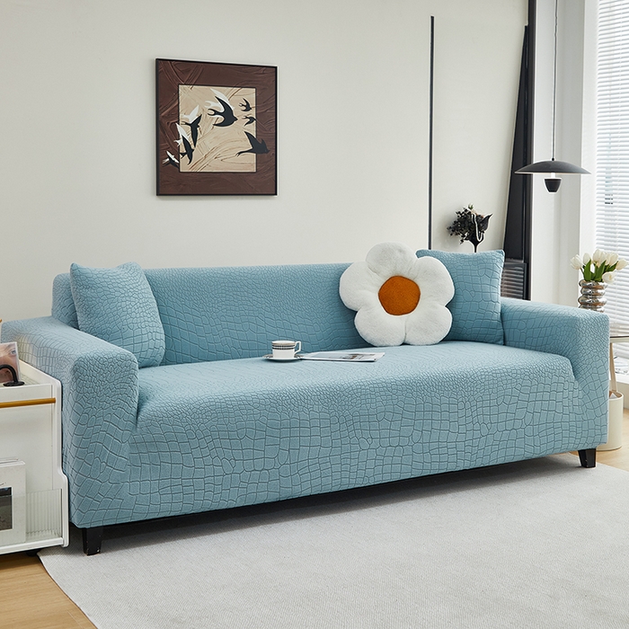 91家纺网 家纺一手货源 找家纺 （总）丝绮鹿 2025新款雕花绒水立方沙发套松紧款（三人图）