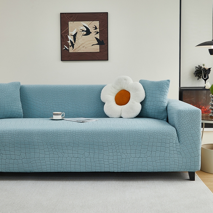 91家纺网 家纺一手货源 找家纺 （总）丝绮鹿 2025新款雕花绒水立方沙发套松紧款（三人图）