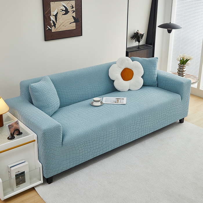 91家纺网 家纺一手货源 找家纺 （总）丝绮鹿 2025新款雕花绒水立方沙发套松紧款（三人图）