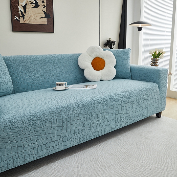 91家纺网 家纺一手货源 找家纺 （总）丝绮鹿 2025新款雕花绒水立方沙发套松紧款（三人图）