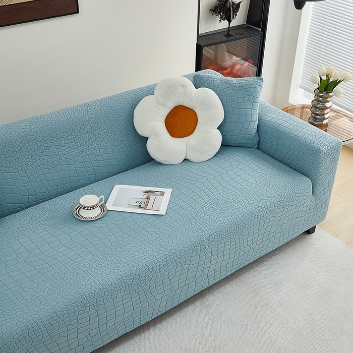 91家纺网 家纺一手货源 找家纺 （总）丝绮鹿 2025新款雕花绒水立方沙发套松紧款（三人图）