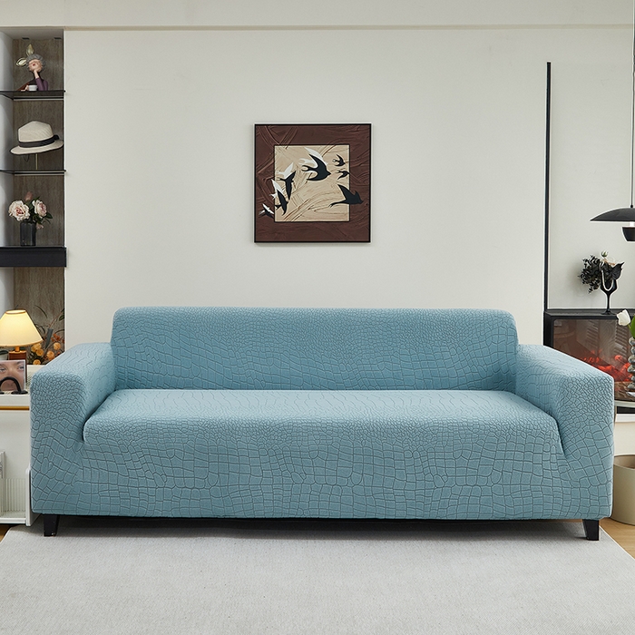 91家纺网 家纺一手货源 找家纺 （总）丝绮鹿 2025新款雕花绒水立方沙发套松紧款（三人图）