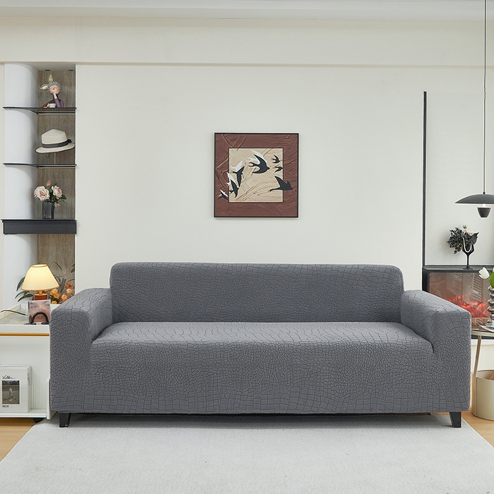 丝绮鹿 2025新款雕花绒水立方沙发套松紧款（三人图） 深灰