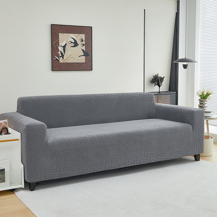 91家纺网 家纺一手货源 找家纺 丝绮鹿 2025新款雕花绒水立方沙发套松紧款（三人图） 深灰