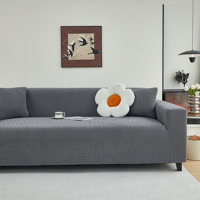 91家纺网 家纺一手货源 找家纺 丝绮鹿 2025新款雕花绒水立方沙发套松紧款（三人图） 深灰