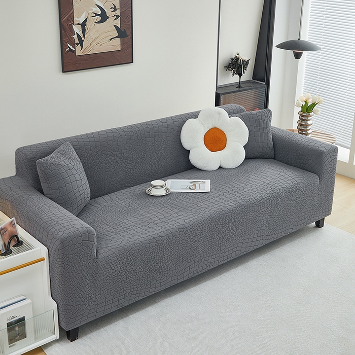 91家纺网 家纺一手货源 找家纺 丝绮鹿 2025新款雕花绒水立方沙发套松紧款（三人图） 深灰