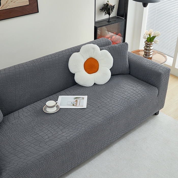 91家纺网 家纺一手货源 找家纺 丝绮鹿 2025新款雕花绒水立方沙发套松紧款（三人图） 深灰