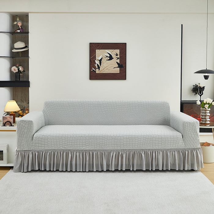 91家纺网 家纺一手货源 找家纺 （总）丝绮鹿 2025新款雕花绒水立方沙发套裙边款（三人图）