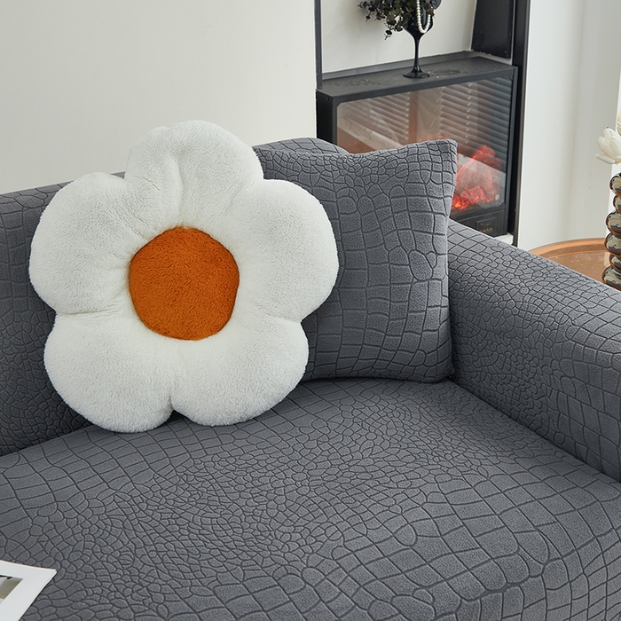 91家纺网 家纺一手货源 找家纺 丝绮鹿 2025新款雕花绒水立方沙发套裙边款（三人图） 深灰