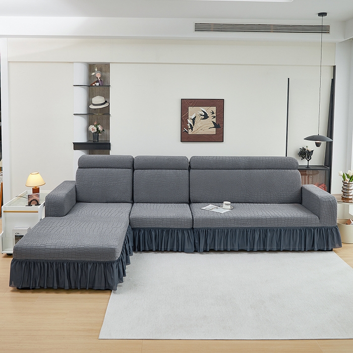 91家纺网 家纺一手货源 找家纺 （总）丝绮鹿 2025新款雕花绒水立方沙发套裙边款（贵妃图）