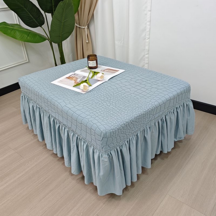 91家纺网 家纺一手货源 找家纺 丝绮鹿 2025新款雕花绒水立方-裙边脚踏套 淡蓝