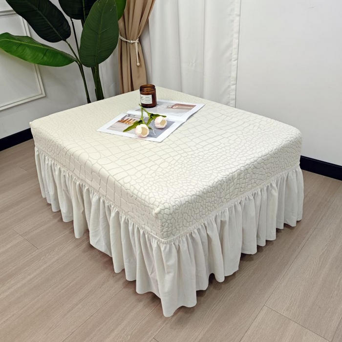 91家纺网 家纺一手货源 找家纺 丝绮鹿 2025新款雕花绒水立方-裙边脚踏套 米白