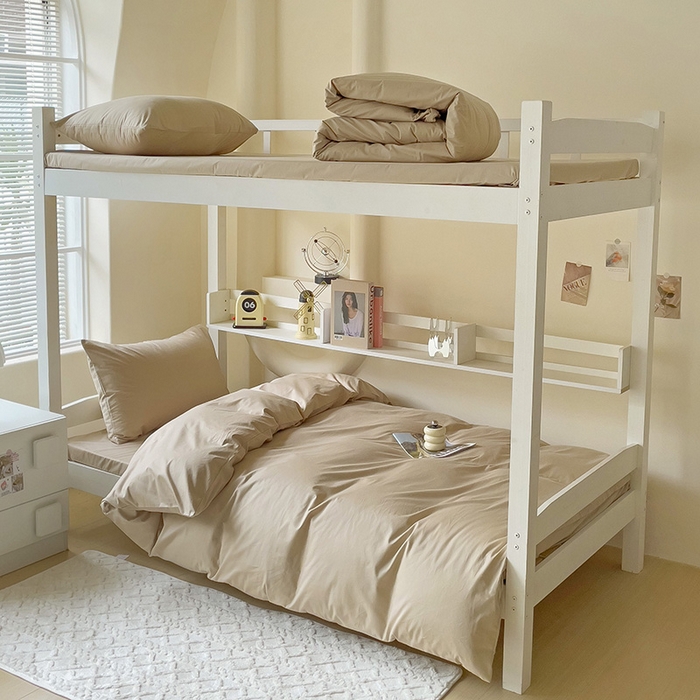 91家纺网 家纺一手货源 找家纺 （总）泽西家纺+V17798841158发大图 2025新款A类全棉简约风大学生宿舍双拼纯色纯棉三件套