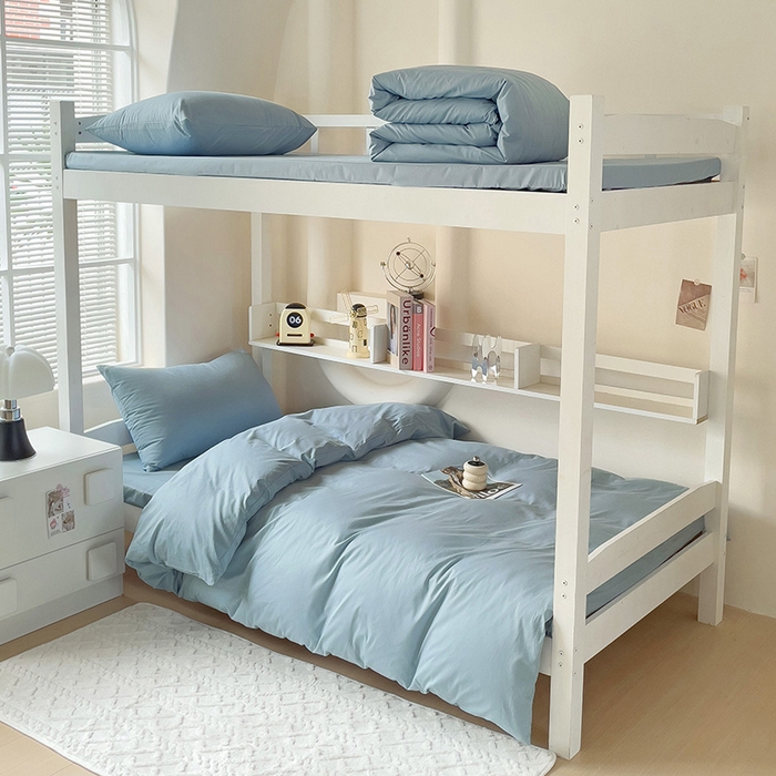 91家纺网 家纺一手货源 找家纺 （总）泽西家纺+V17798841158发大图 2025新款A类全棉简约风大学生宿舍双拼纯色纯棉三件套