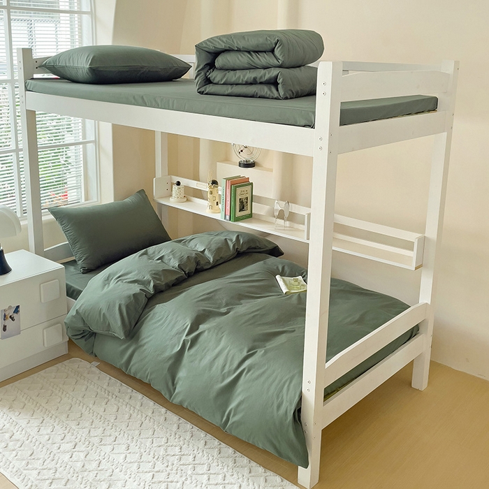 91家纺网 家纺一手货源 找家纺 泽西家纺+V17798841158发大图 2025新款A类全棉简约风大学生宿舍双拼纯色纯棉三件套 军绿