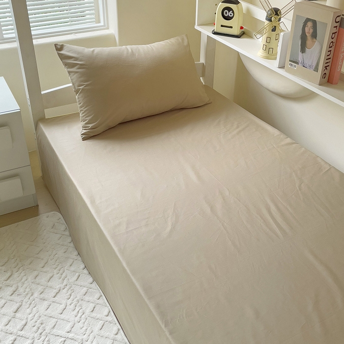 91家纺网 家纺一手货源 找家纺 泽西家纺+V17798841158发大图 2025新款A类全棉简约风大学生宿舍双拼纯色纯棉三件套 卡其