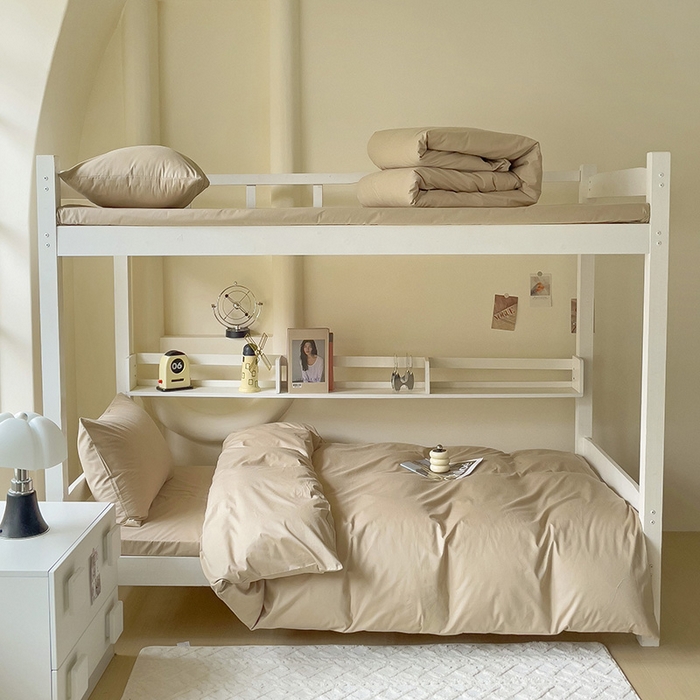 91家纺网 家纺一手货源 找家纺 泽西家纺+V17798841158发大图 2025新款A类全棉简约风大学生宿舍双拼纯色纯棉三件套 卡其